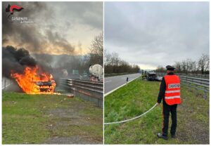 Auto a fuoco a Cremona, i Carabinieri di Serravalle salvano una coppia