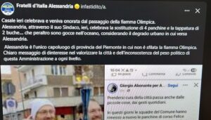 Alessandria, la gaffe ‘olimpica’ di FdI. E il Pd bacchetta